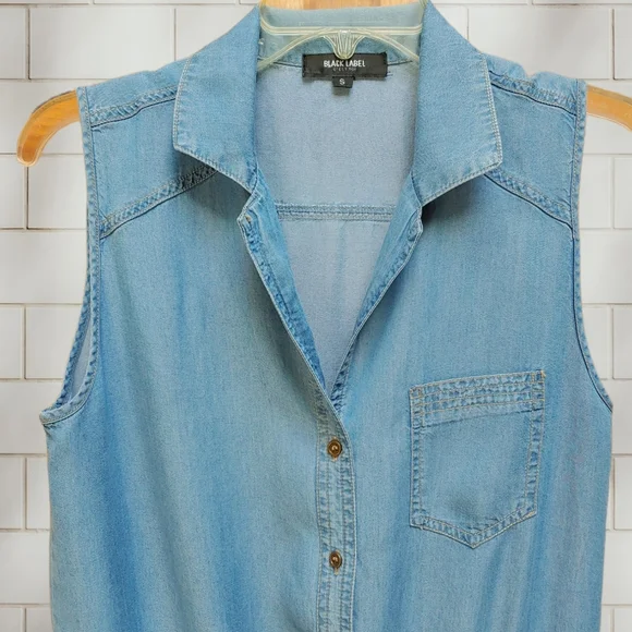 BLACK MARKET Denim Tencel Jumpsuit Romper Elastic Waist Medium Loose Fit - Picture 2 of 11